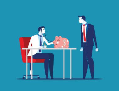 Finansal Sağlık. İş adamı ve sağlık kontrolü kumbara. C