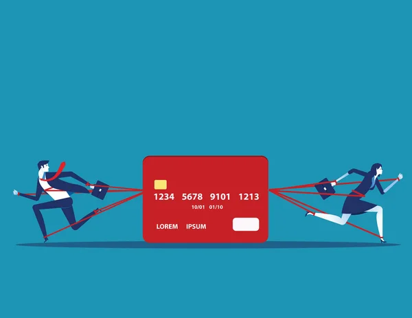 Les gens d'affaires et engagés dette avec carte de crédit. Concept bus — Image vectorielle