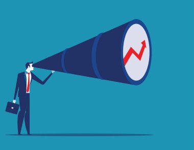 İşadamı teleskopla grafiğe bakıyor. Konsept iş