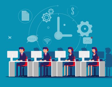 Hizmet. Çevrimiçi çalışan kurumsal işletme çalışanı ve müşteri