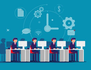 Hizmet. Çevrimiçi çalışan kurumsal işletme çalışanı ve müşteri