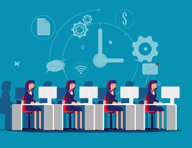 Hizmet. Çevrimiçi çalışan kurumsal işletme çalışanı ve müşteri