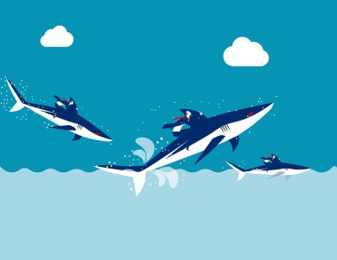 Rekabet, İş ekibi binmek köpekbalığı, Konsept iş vektör i