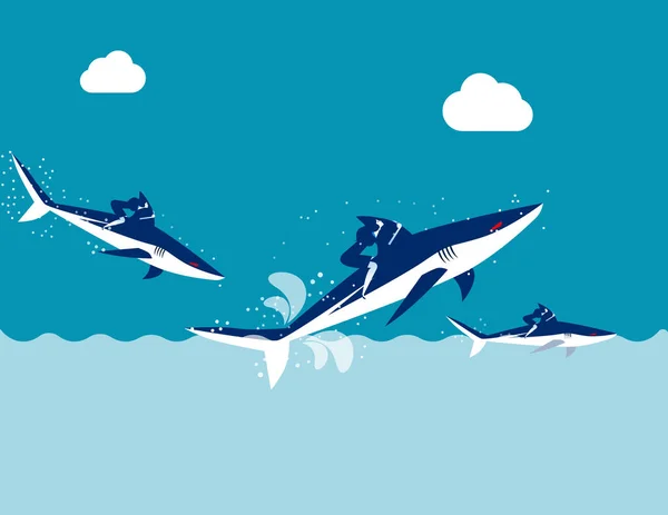 竞争， 业务团队骑鲨鱼， 概念业务载体 i — 图库矢量图片