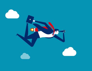 İşadamı bakıyor ve başarıya uçuyor. Konsept iş vect