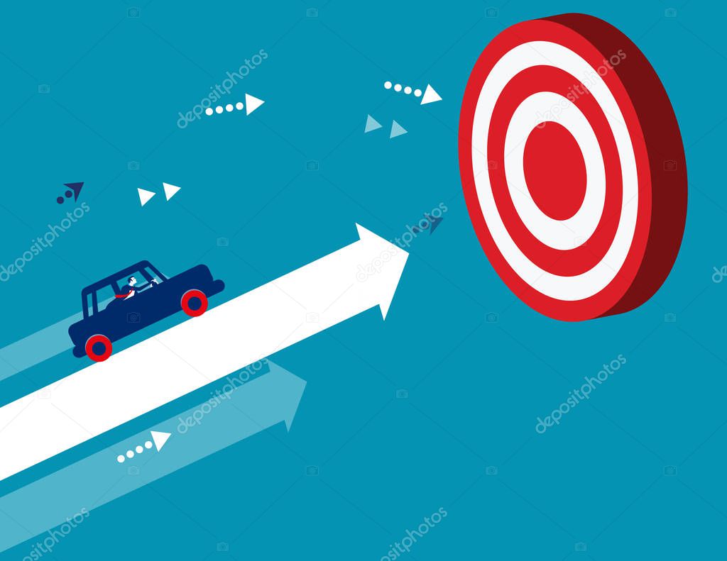 Businessman driving reach goal. Concept business vector illustra