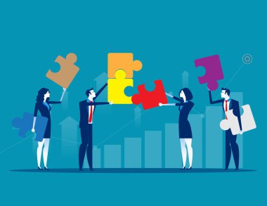 Çözümleri. İş ekibi ve partner birlikte çalışıyor. Konsept b