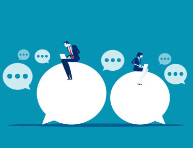 Sohbet konuşması. Fikir paylaşımına mesaj gönderen iş adamları