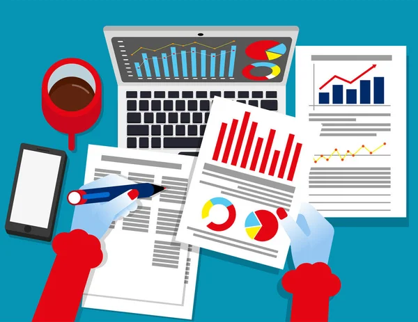 Analyste. Auditeur travaillant sur le document de données statistiques — Image vectorielle