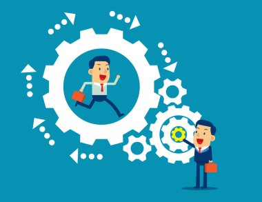 Takım çalışması. Çalışanla birlikte çalışan yönetici. Konsept busine