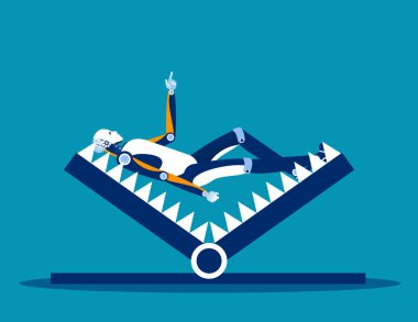 Robot montaj tuzak üzerinde. Kavram iş borç tuzak vektör illustr