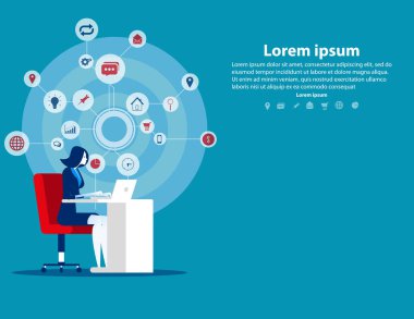 Ofiste bilgisayar çalışan iş kadını. Konsept iş techn