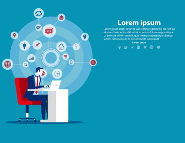 Ofiste bilgisayar çalışan işadamı. Konsept iş teknol
