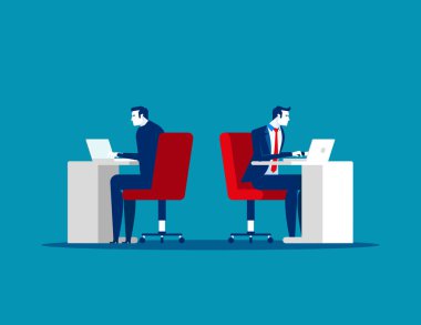 Arka ve ön görünüm, Ofis üzerinde çalışan iş adamları. Kavram 
