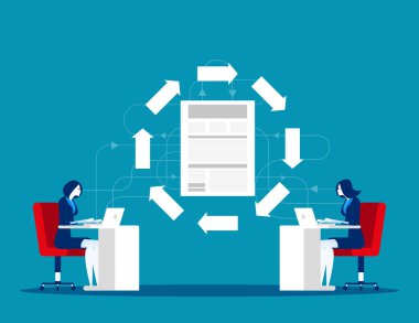 Dosya aktarım teknolojisi. İş ekibi ve veri alışverişi betwee