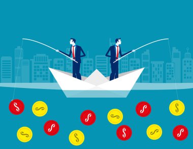 İş takımı balık sikkeleri. Kavram iş para birimi vektör il