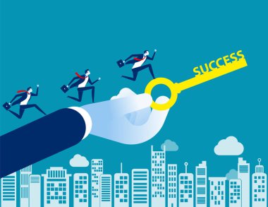 Başarının anahtarı olan iş ekibi. Konsept iş vektör illüstrasyon, Düz karakter tarzı, Karikatür iş tasarımı.