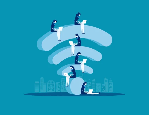 Wifi, İş adamları ve online pazarlama, Kavram b oturma — Stok Vektör