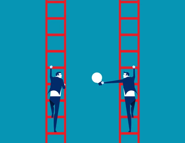 Οι επιχειρηματίες σκαρφαλώστε στις σκάλες και μοιράζονται ιδέες. Concept επιχείρηση v — Διανυσματικό Αρχείο