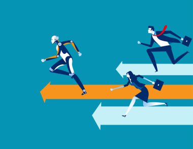 Robot rekabet insan işçi ve kazanmak. Kavram iş vektörü,