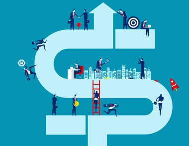 İş finansmanı ve endüstri ilerlemeyi hızlandırıyor. Konsept iş vect
