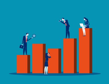 İş ekibi insanları grafiği analiz etti. Konsept iş vektörü, Bar