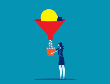 İş kadını fikri dolara dönüştürüyor. Kavram iş vektörü