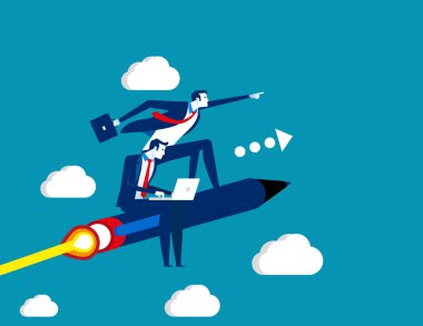 İş takımı kalemle uçuyor. Konsept iş vektörü, Takım Çalışması, 