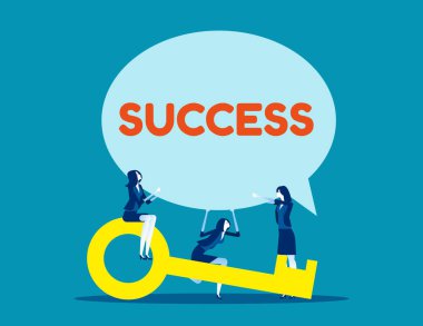 İş ekibi ve başarı konuşma balonu. İş vektörünü kavra