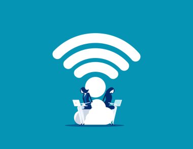 İş çifti ve çalışıyor. Konsept iş vektörü, Wifi, Port