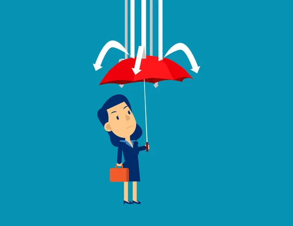 Geschäftsfrau und roter Schirmschutz. Konzept niedliches Geschäft — Stockvektor