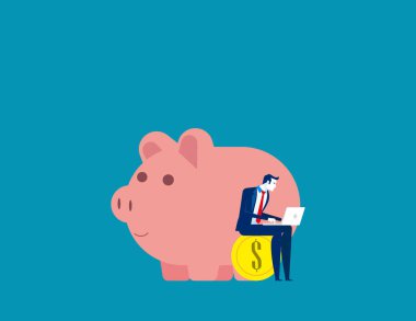 Piggy yakınlarında çalışan bir iş adamı. Konsept iş vektörü, Financi
