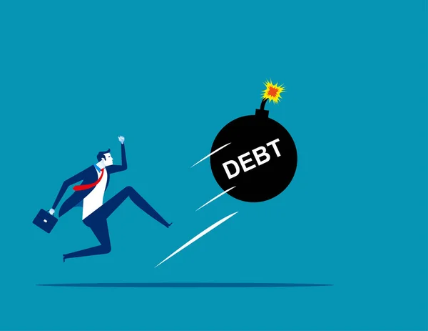 Businessman kicking a giant debt away. Concept business vector, — Stock Vector