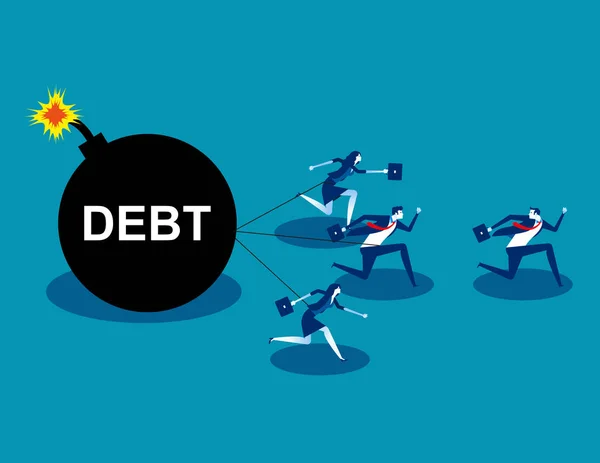 Business team run away from debt. Concept business vector, Bomb, — Stock Vector