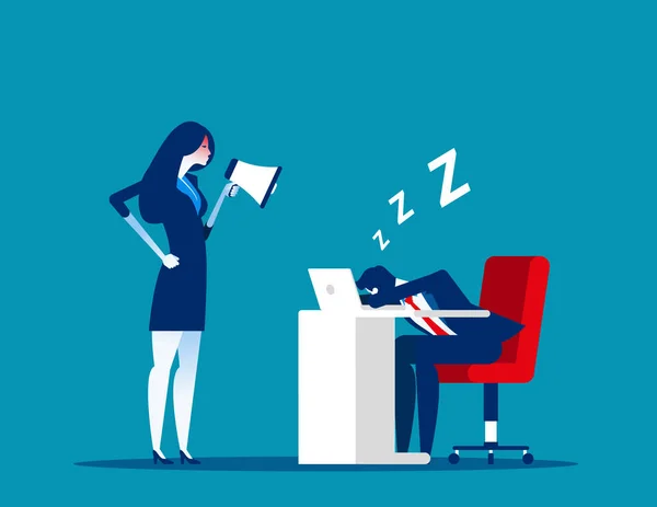 Angry boss use megaphone to wake up employee. Concept business v — Stock Illustration Angry boss use megaphone to wake up employee. Concept business v Stock Illustration
