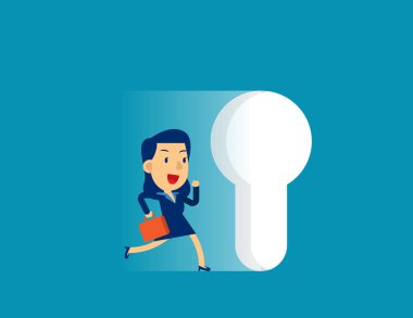 İş kadını büyük bir deliğe doğru koşuyor. Şirin bir iş ve