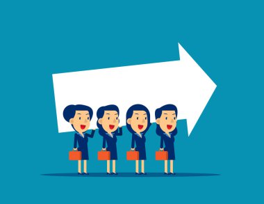 İşletme ekibi ok işareti taşıyor. Kavramsal iş vektörü illus