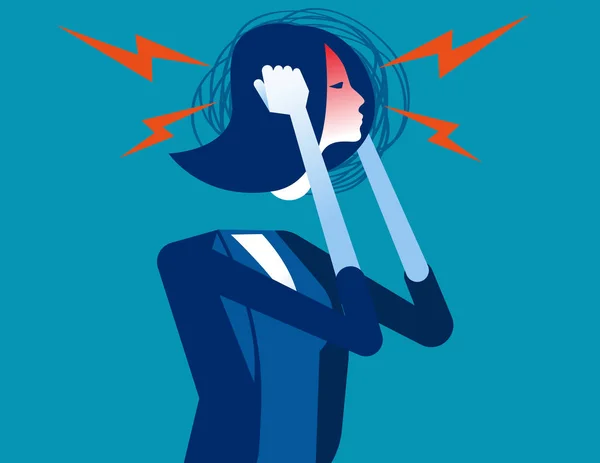 Geschäftsfrau mit Kopfschmerzen. Konzept Geschäftsvektor, Wut, Pre — Stockvektor