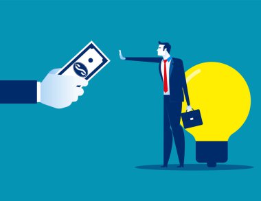 İşadamı fikirlerini satmaz. Konsept iş vektörü, bir satın al