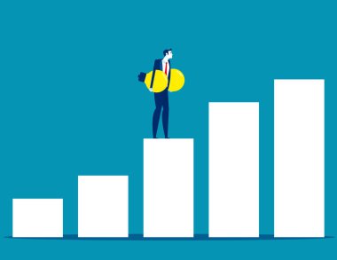 İş adamı diyagrama tırmanmaya çalışıyor. Başarı çabası