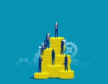 Bir yığın madeni para üzerinde iş grubu. Finansal yatırımcı kavramı