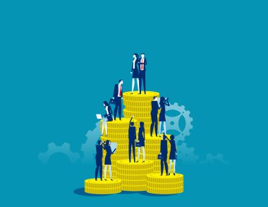 Bir yığın madeni para üzerinde iş grubu. Finansal yatırımcı kavramı