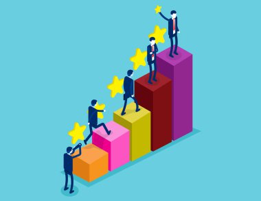 Takım geliştirme ile iş geliştirme grafiği. Isometric iş konsepti