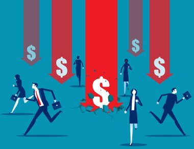 Finansal azalma. Bir dolar aşağı konsepti. Ok simgesi düşüyor
