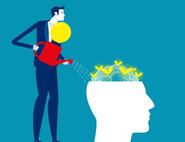 Çiçekleri fikirlerle sulamak. Yaratıcılık ve Hayal gücü. Çizgi film vektör çizim biçimi