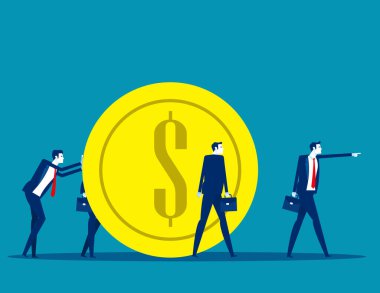 İş ailesi büyük paralar kazanıyor. İş dünyası finansal konsepti. Düz çizgi film vektör çizimi