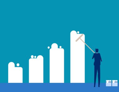 İşadamı bar grafiğini paten boyasıyla boyuyor. İş vektör biçimini kavra 