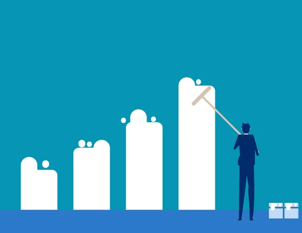 Geschäftsmann Bemalt Balkendiagramm Mit Rollenfarbe Konzept Geschäftsvektorstil — Stockvektor