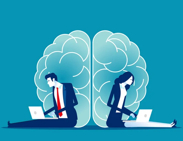 仕事のブレインストーミング 脳の概念の2つの側面 心理的問題と思考 — ストックベクタ