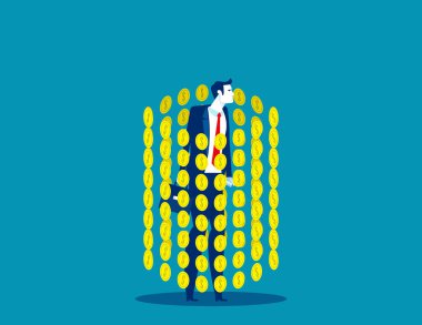 Dolar para birimiyle çevrili bir iş adamı.